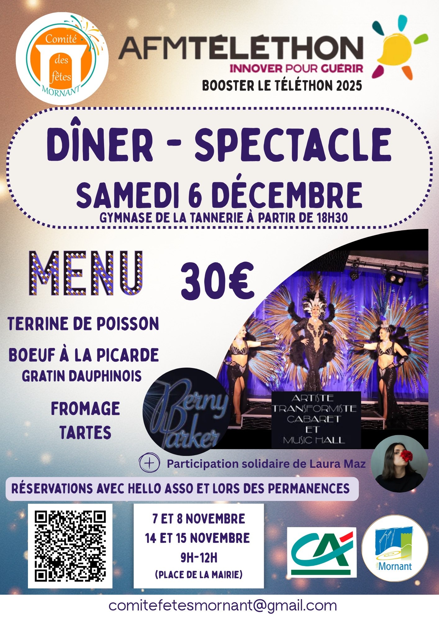 Téléthon : Diner-spectacle_ComitédesFêtes_Mornant