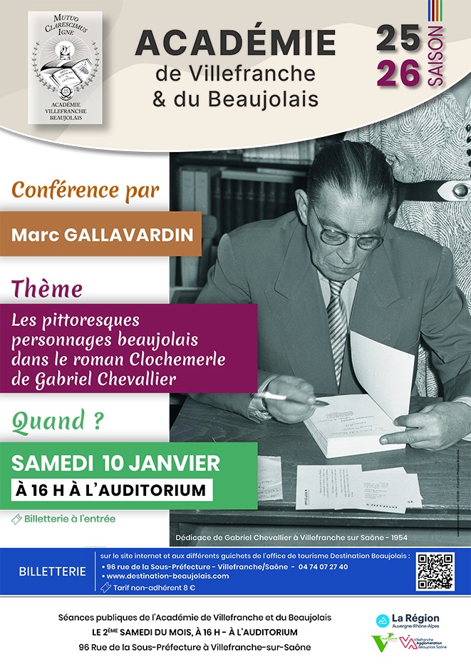 Conférence : Les pittoresques personnages beaujolais dans le roman Clochemerle de Gabriel Chevalier_Villefranche-sur-Saône
