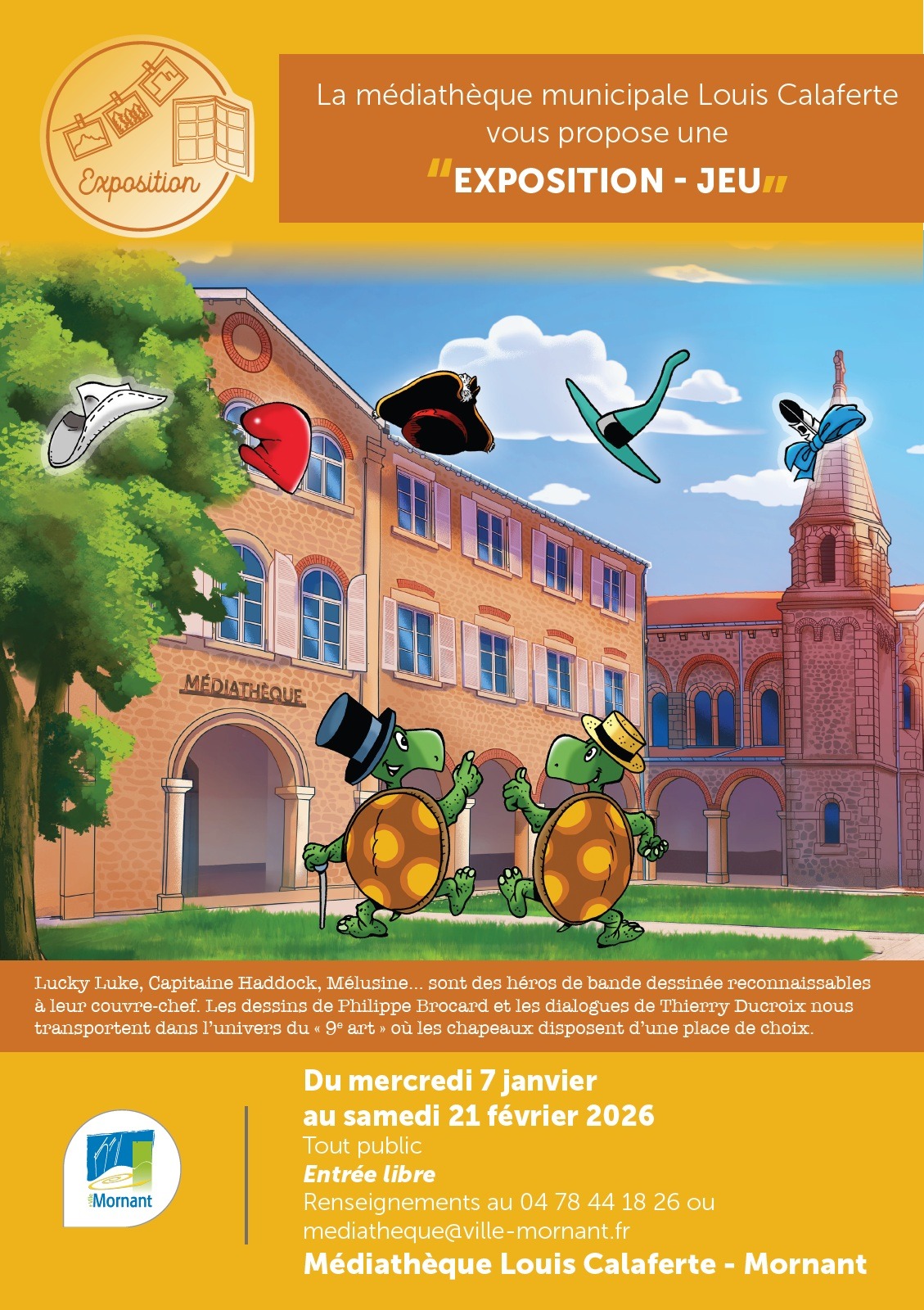 Exposition-jeu : bande dessinée et chapeaux_Médiathèque_Mornant