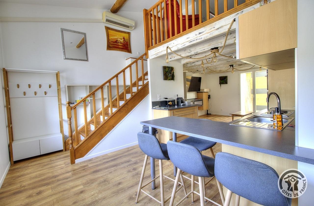 Gîte de Timbout à Les Haies dans la Région de Condrieu - Parc du Pilat dans le RHONE : l'accès dans la pièce de jour (rez-de-chaussée surélevé).